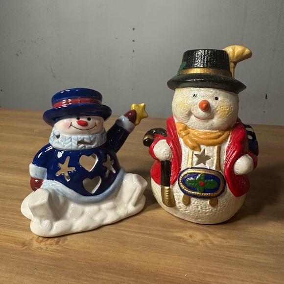 Small Christmas winter snowman mini candle holders - Picture 1 of 2